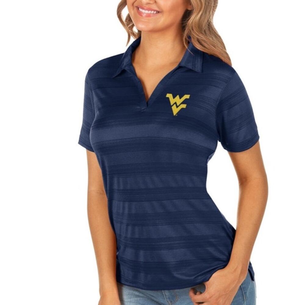 NWT Antigua WVU Ladies Polo Shirt Blue College Sports Team Fan Academic XS